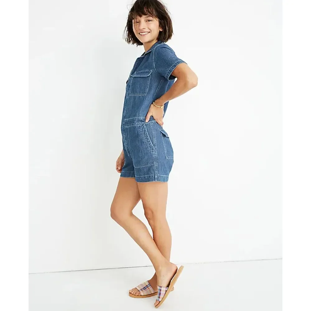 NWT‎ Madewell Petite Denim Coverall Romper Women's Size LP - Picture 3 of 13